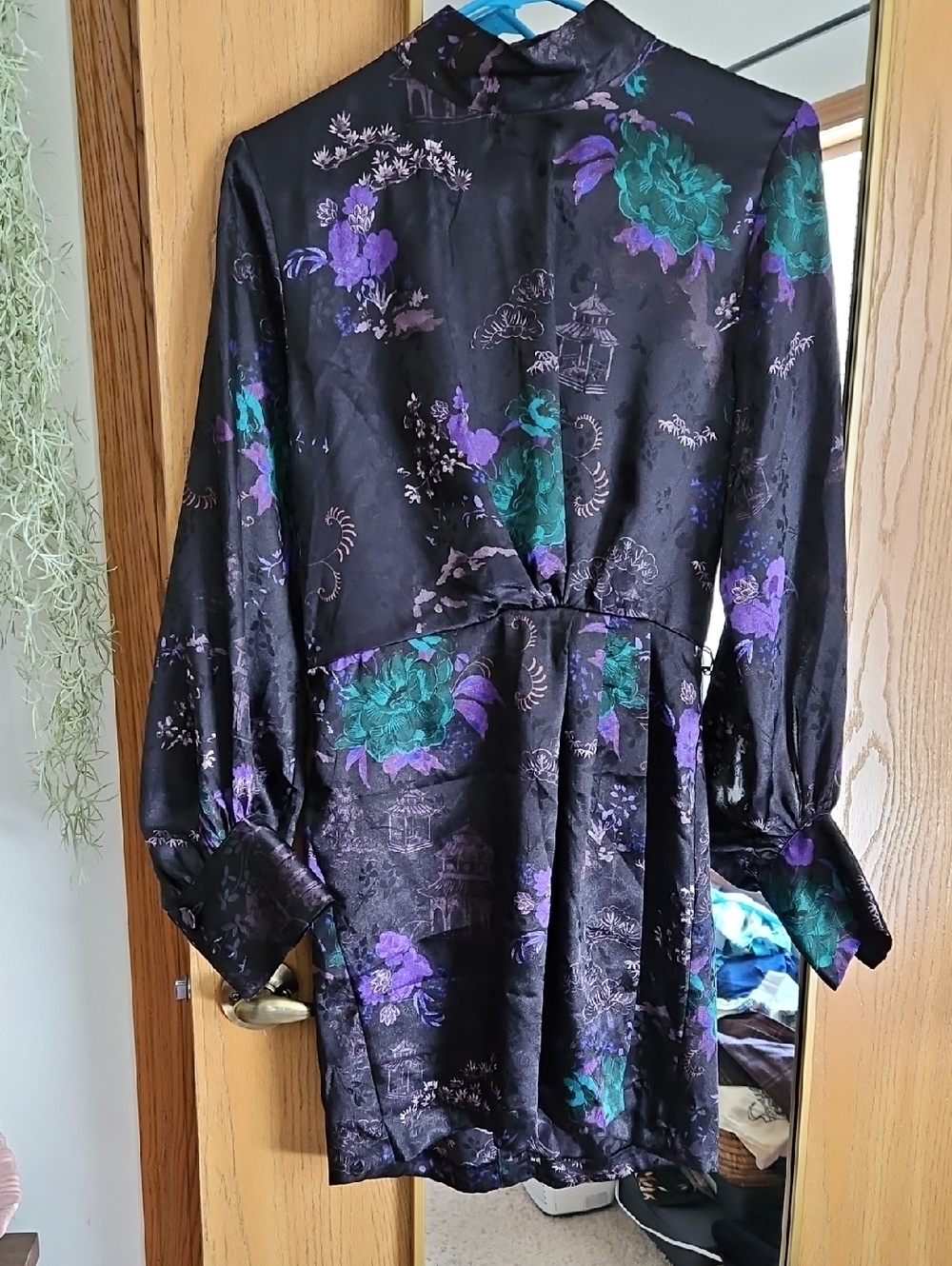 Zara Black Mini Dress with Purple and Teal Floral Print